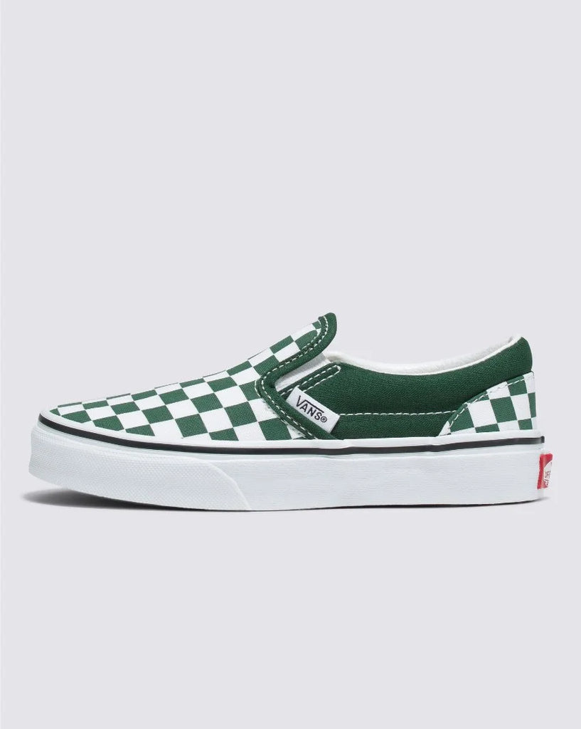 vans green checkered slip ons