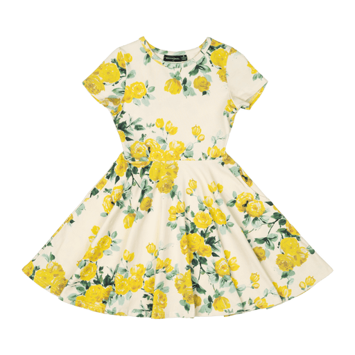 ROCK YOUR KID Yellow Roses Waisted Dress - Floral
