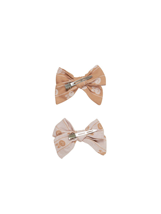 HUXBABY BUNNY STRIPE 2PK HAIR BOW BISCUIT ROSE - The Kids Store