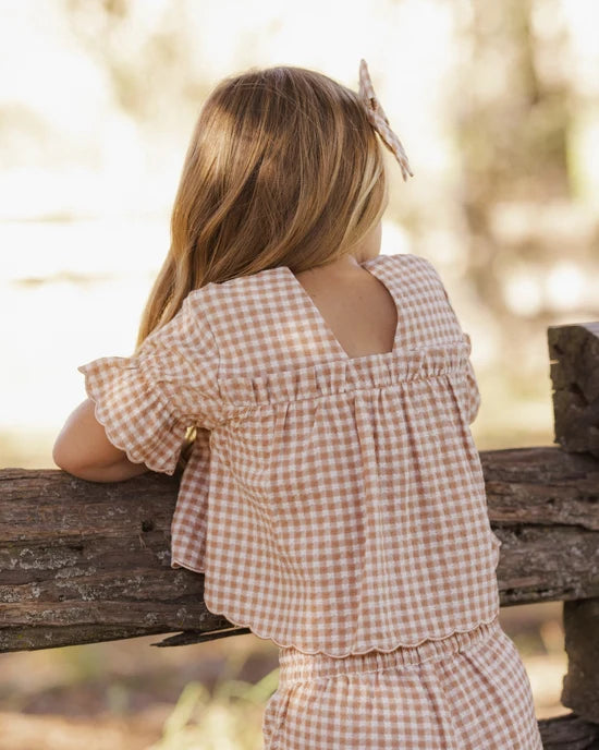 RYLEE + CRU - FRANCIE BLOUSE FAWN GINGHAM