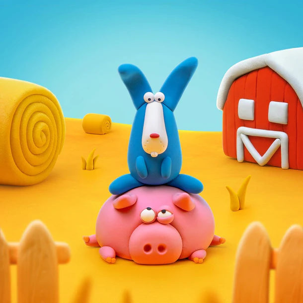 HEY CLAY - ANIMALS PIGGY HORSE RABBIT 6 CANS