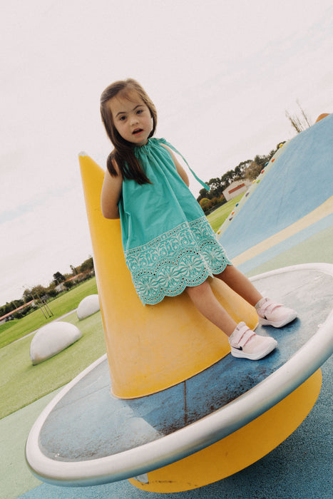 THE GIRL CLUB - TEAL BORDER EMBROIDERY DRESS