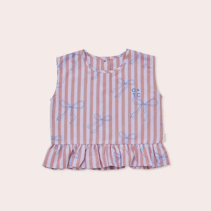 OLIVE AND THE CAPTAIN - BLUE BOWS BOXY FRILL SINGLET