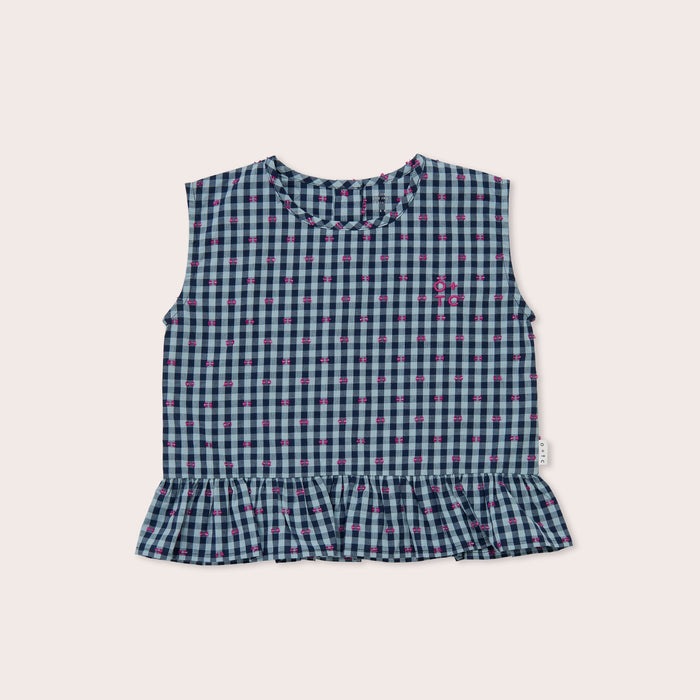 OLIVE AND THE CAPTAIN - GINGHAM BOWS BOXY FRILL SINGLET