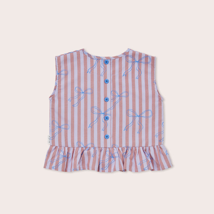 OLIVE AND THE CAPTAIN - BLUE BOWS BOXY FRILL SINGLET