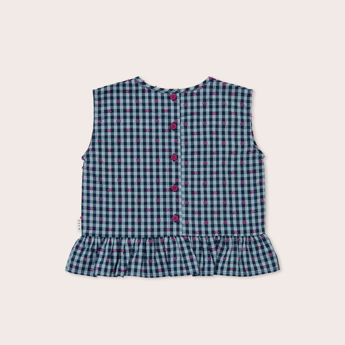 OLIVE AND THE CAPTAIN - GINGHAM BOWS BOXY FRILL SINGLET