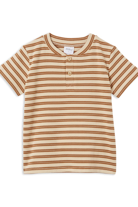 MILKY - NATURAL STRIPE HENLEY TEE NATURAL MARLE