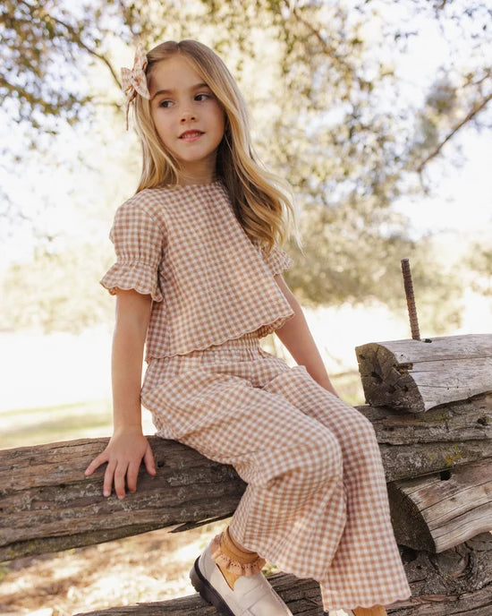 RYLEE + CRU - FRANCIE BLOUSE FAWN GINGHAM