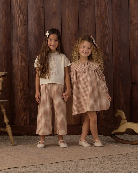RYLEE + CRU - WIDE LEG PANT FAWN GINGHAM