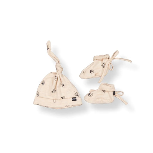 LFOH - KNOTTED BEANIE & BOOTIE SET WHEAT FRUIT'N'VEG