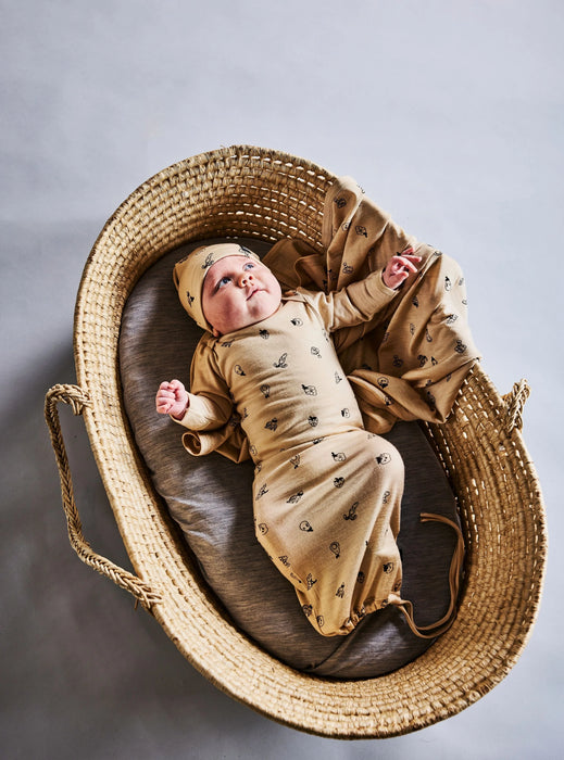 LFOH - KNOTTED BEANIE & BOOTIE SET WHEAT FRUIT'N'VEG