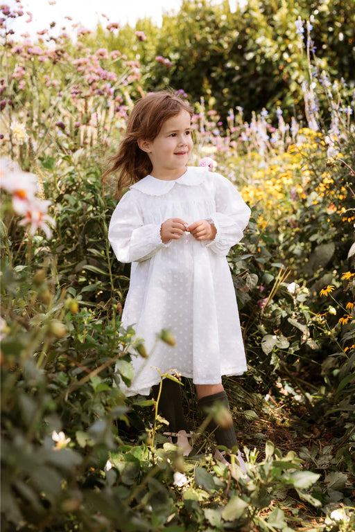 ELMA - AMELIA DRESS WITH LINING MINI DAISY EMBROIDED COTTON