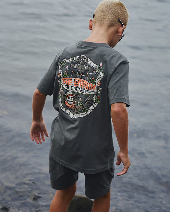 THE MAD HUEYS - THE TIKI CAPTAIN YOUTH TEE CHARCOAL