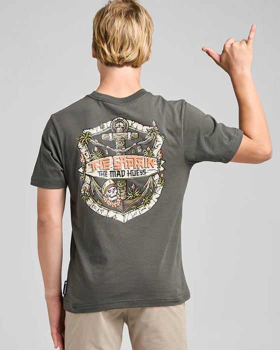 THE MAD HUEYS - THE TIKI CAPTAIN YOUTH TEE CHARCOAL