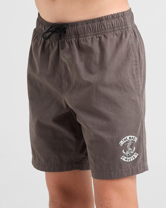 THE MAD HUEYS - SKULL ANCHOR VOLLEY SHORT CHARCOAL