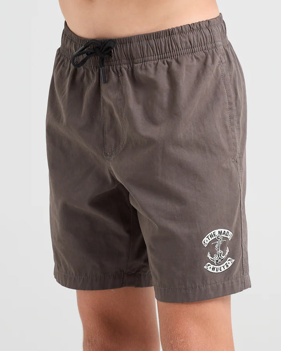 THE MAD HUEYS - SKULL ANCHOR VOLLEY SHORTS CHARCOAL