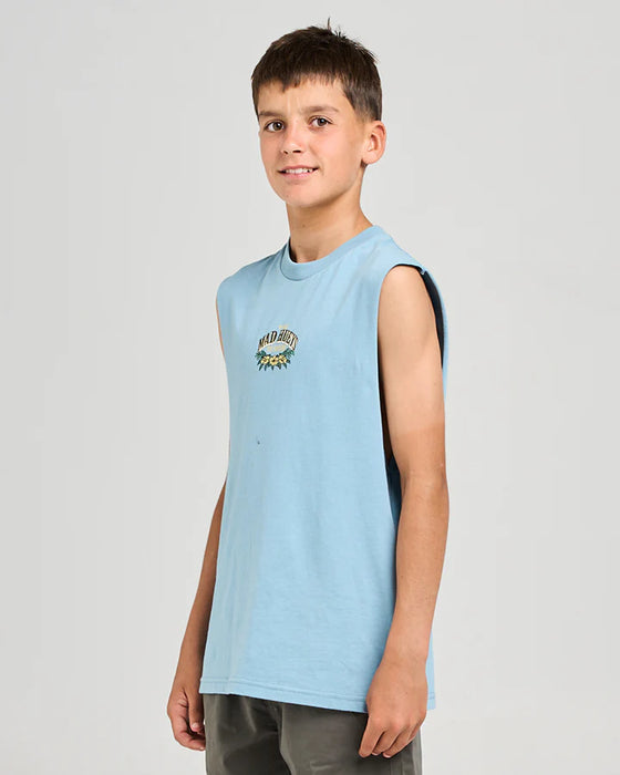 THE MAD HUEYS - STAY FROTHING MUSCLE TANK STEEL BLUE