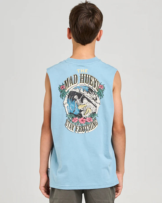 THE MAD HUEYS - STAY FROTHING MUSCLE TANK STEEL BLUE