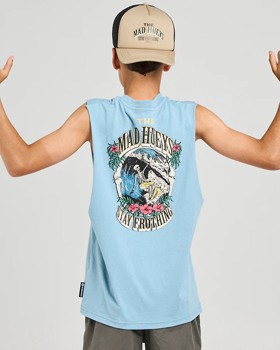 THE MAD HUEYS - STAY FROTHING MUSCLE TANK STEEL BLUE
