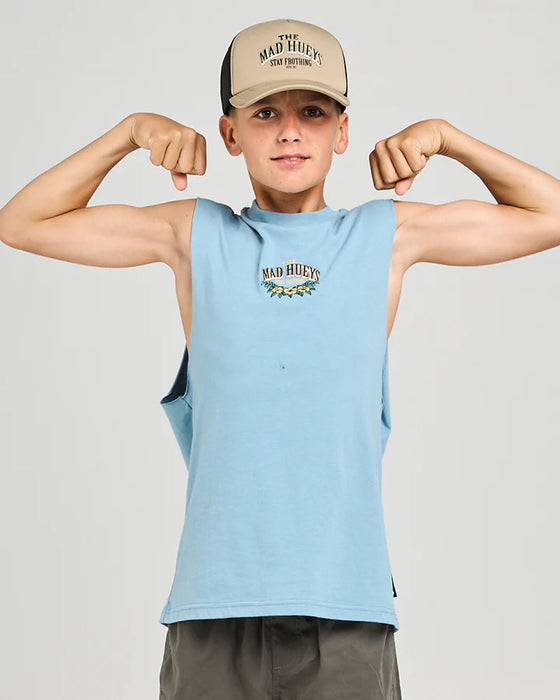 THE MAD HUEYS - STAY FROTHING MUSCLE TANK STEEL BLUE