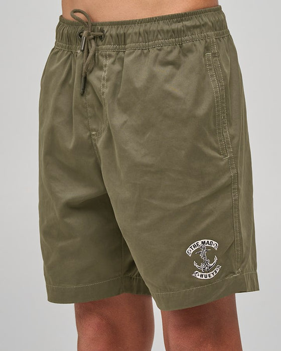 THE MAD HUEYS - SKULL ANCHOR VOLLEY SHORTS OLIVE