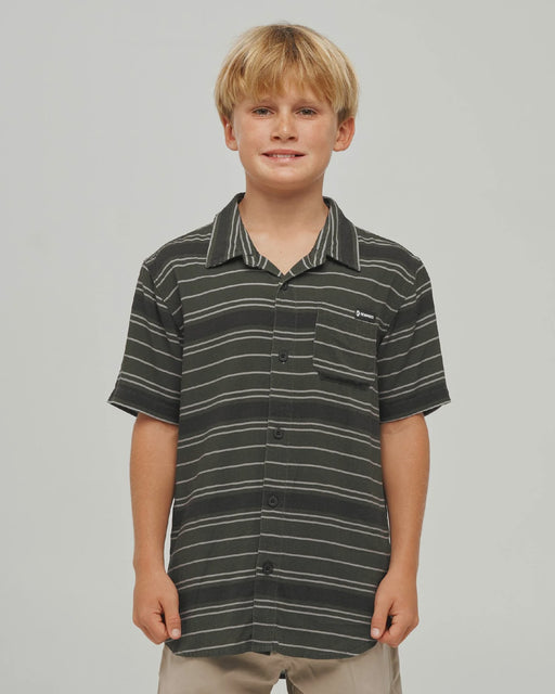 THE MAD HUEYS - HUEYS STRIPE WOVEN SHIRT PINE GREEN