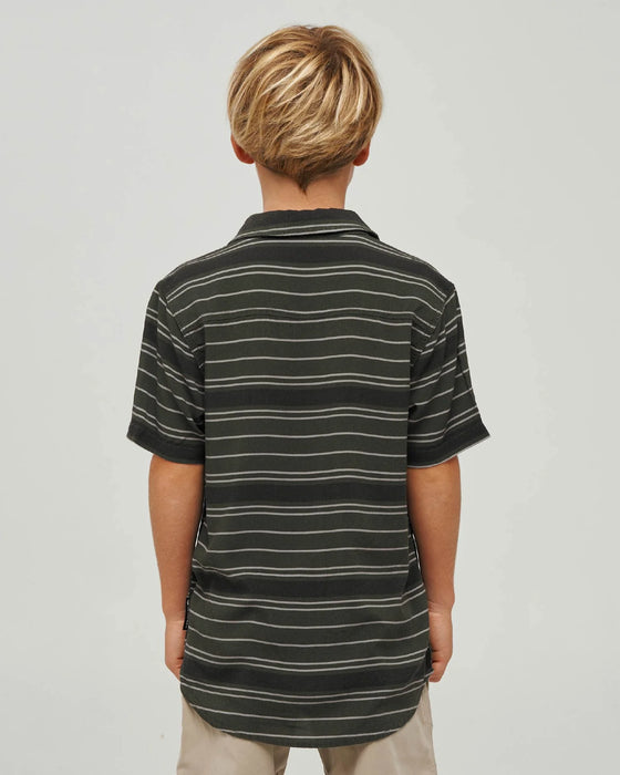 THE MAD HUEYS - HUEYS STRIPE WOVEN SHIRT PINE GREEN