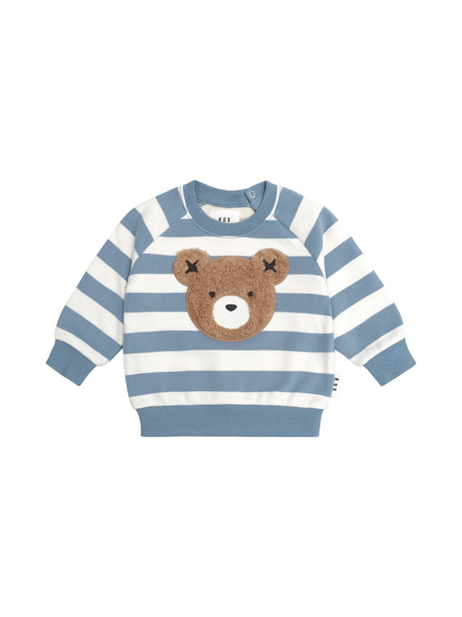 HUXBABY - FURRY HUX STRIPE SWEATSHIRT CORNFLOWER + ECRU