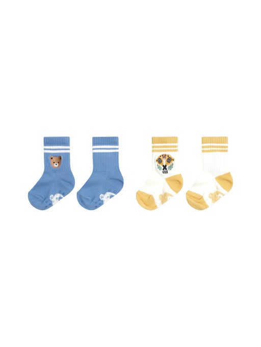 HUXBABY - TENNIS 2PK SOCKS BRIGHT BLUE + GOLDEN