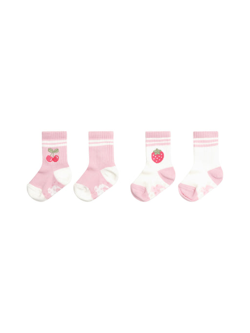 HUXBABY -  SPORTY FRUIT 2PK SOCKS CANDY + WHITE