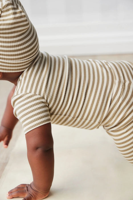 JAMIE KAY - ORGANIC COTTON MODAL DARCY RIB TEE BODYSUIT STRIPE OAK/SOFT CLAY