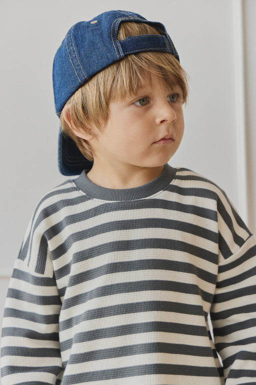 JAMIE KAY - ORGANIC COTTON WAFFLE LEITH LS TOP OLIVER STRIPE/ALANTIC CLOUD