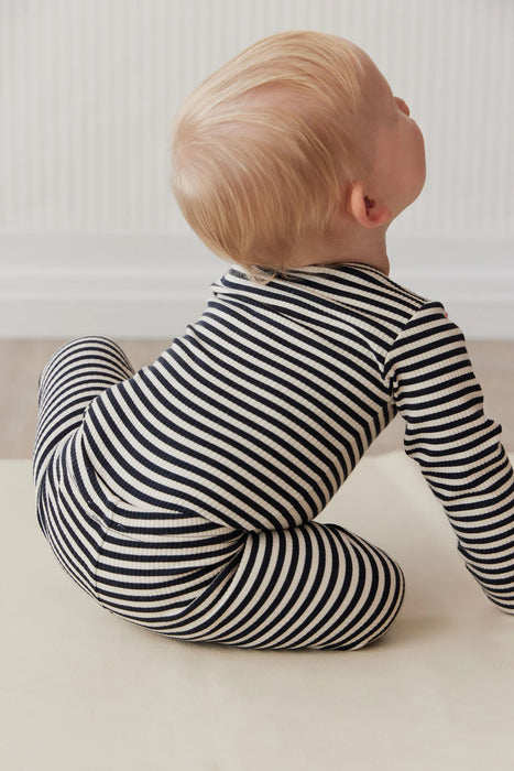 JAMIE KAY - ORGANIC COTTON MODAL LONG SLEEVE BODYSUIT NARROW STRIPE CONSTELLATION SOFT CLAY