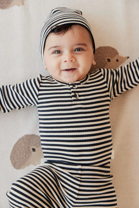 JAMIE KAY - ORGANIC COTTON MODAL LONG SLEEVE BODYSUIT NARROW STRIPE CONSTELLATION SOFT CLAY