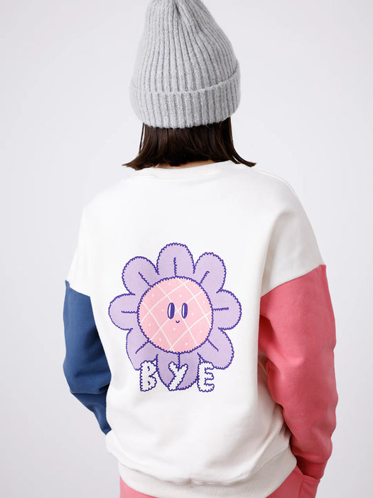 MINTI - HELLO BYE FLOWER FURRY CREW CREAM PINK NAVY