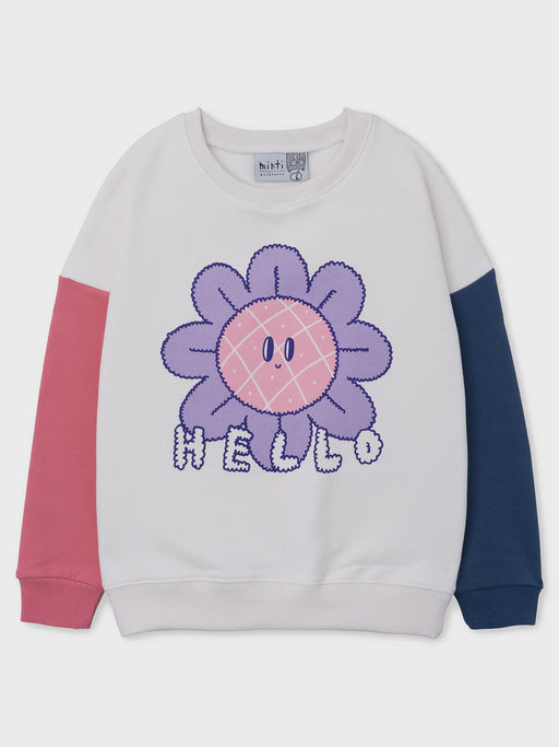 MINTI - HELLO BYE FLOWER FURRY CREW CREAM PINK NAVY