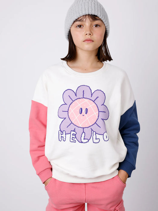 MINTI - HELLO BYE FLOWER FURRY CREW CREAM PINK NAVY