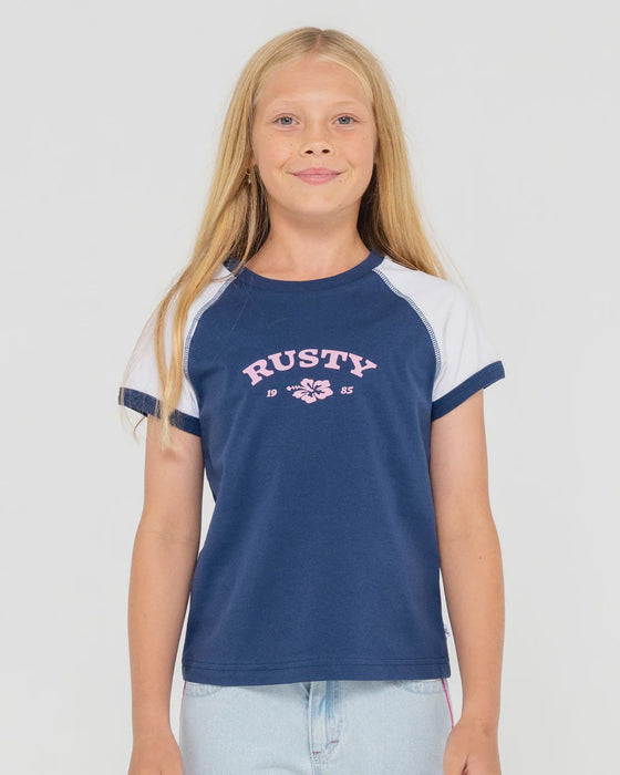RUSTY - RILEY RAGLAN BABY TEE NAVY