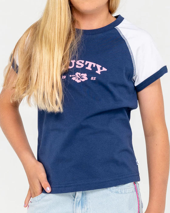 RUSTY - RILEY RAGLAN BABY TEE NAVY