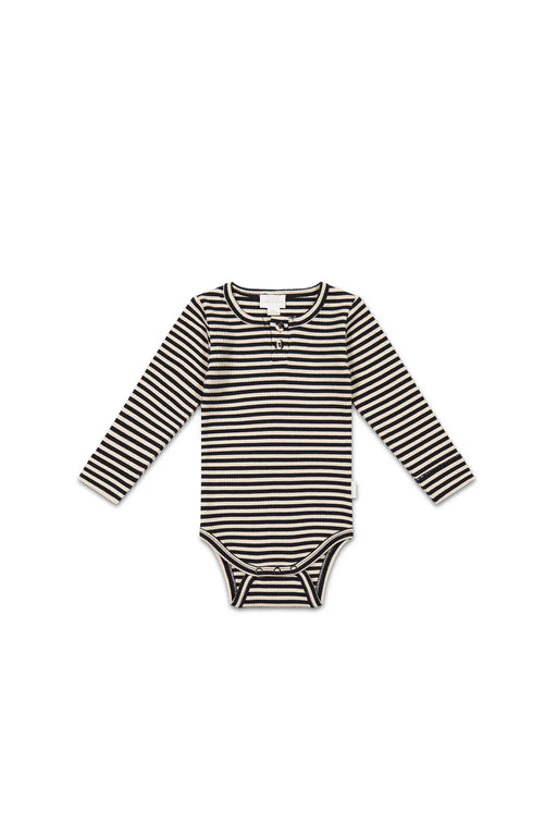 JAMIE KAY - ORGANIC COTTON MODAL LONG SLEEVE BODYSUIT NARROW STRIPE CONSTELLATION SOFT CLAY