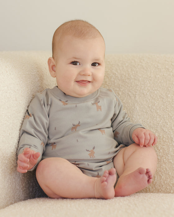 QUINCY MAE - CREWNECK BUBBLE ROMPER MOOSE