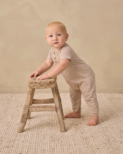 QUINCY MAE - SHORT SLEEVE JUMPSUIT ALMOND STRIPE