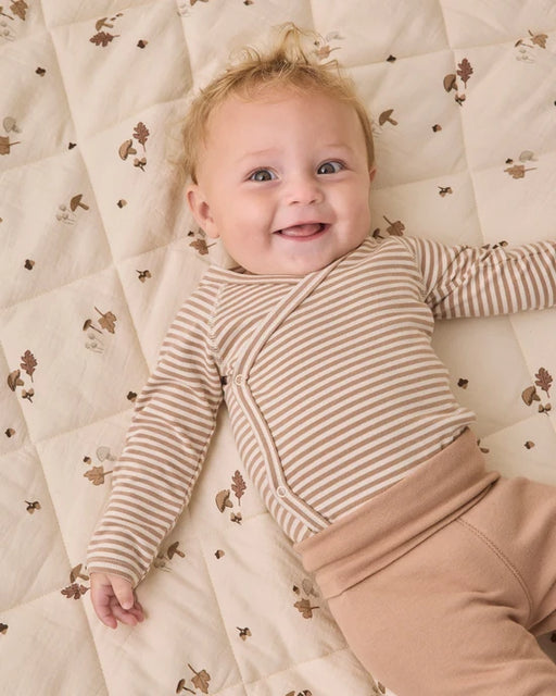 QUINCY MAE - SIDE SNAP BODYSUIT + PANT SET ALMOND STRIPE