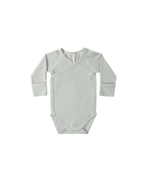 QUINCY MAE - SIDE SNAP BODYSUIT MICRO STRIPE SAGE
