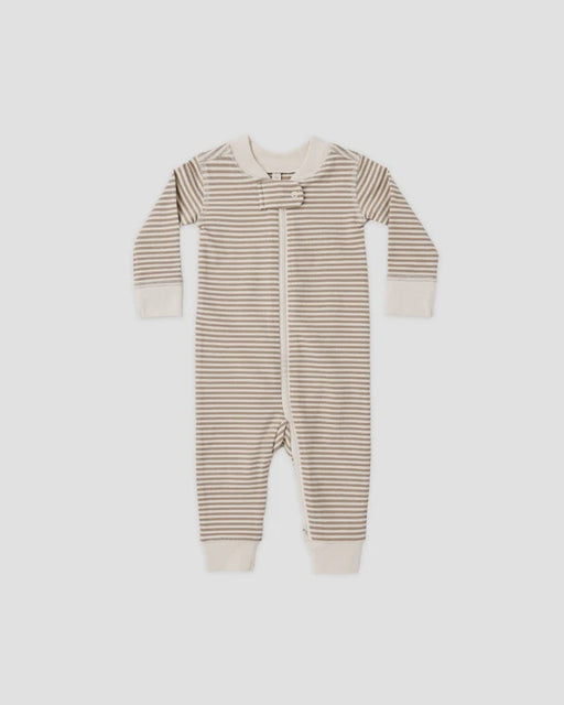 QUINCY MAE - ZIP LONG SLEEVE SLEEPER ALMOND STRIPE