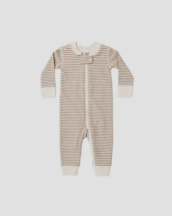 QUINCY MAE - ZIP LONG SLEEVE SLEEPER ALMOND STRIPE