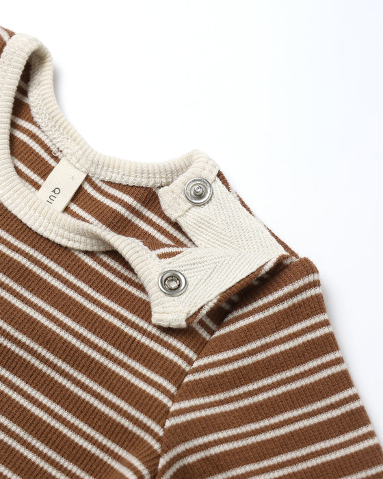 QUINCY MAE - RIBBED BODYSUIT 2PACK CEDAR STRIPE/ACORNS