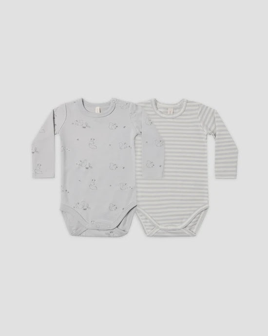 QUINCY MAE - JERSEY BODYSUIT 2 PACK SQUIRREL/CLOUD STRIPE