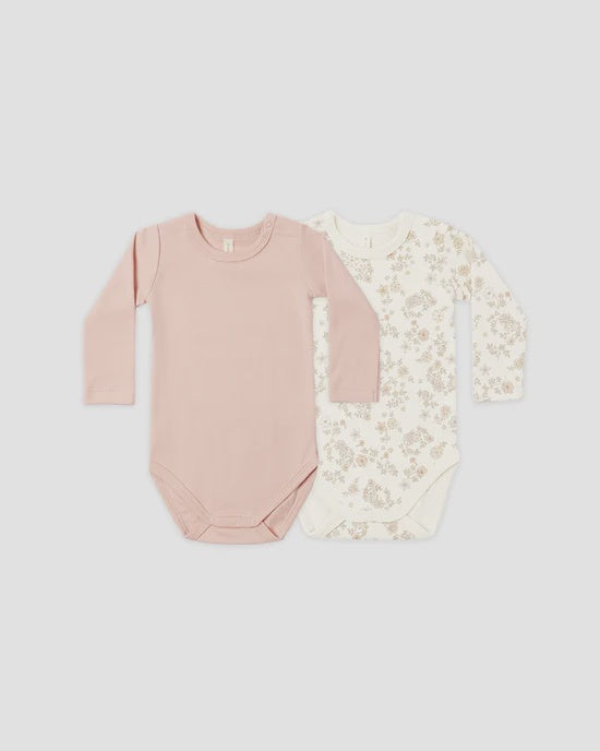 QUINCY MAE - JERSEY BODYSUIT 2 PACK FLORAL VINE/DUSTY ROSE