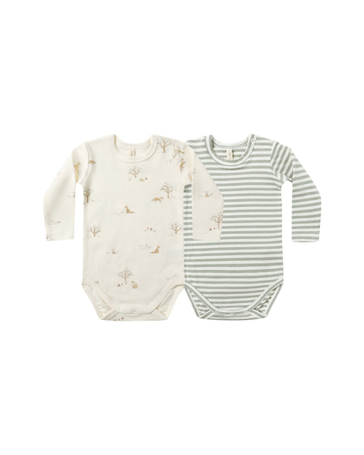 QUINCY MAE - JERSEY BODYSUIT 2PACK FOX LAND/FERN STRIPE